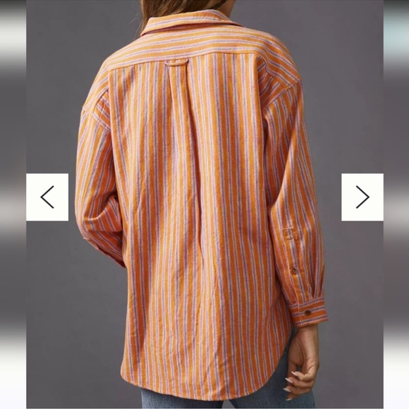 Pilcro Anthropologie Orange Striped Oxford Tunic Button down Shirt - Size XL - Picture 2 of 6